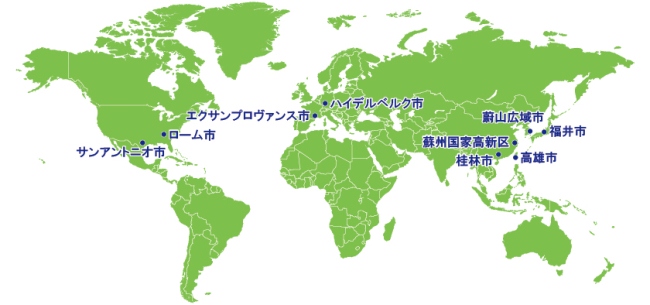 熊本市と関わりのある都市の地図