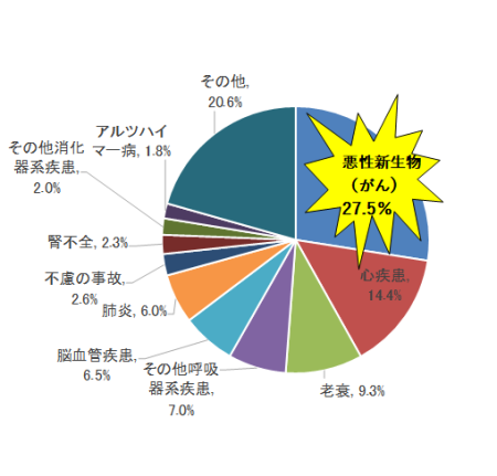 熊本市での死亡者の主要死因割合（令和元年）
