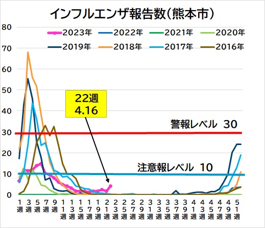 インフルエンザ報告数（熊本市）2023.22週