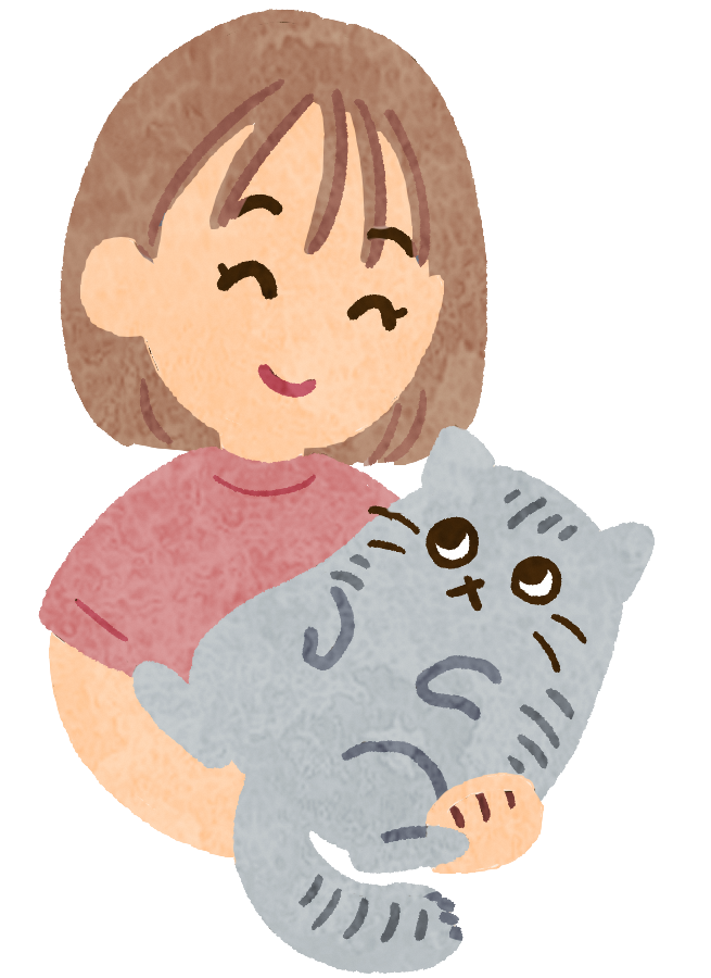 猫を抱っこした人の絵の画像