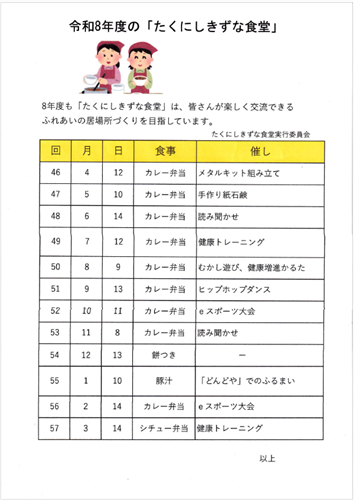 令和8年度　たくにしきずな食堂　活動計画表