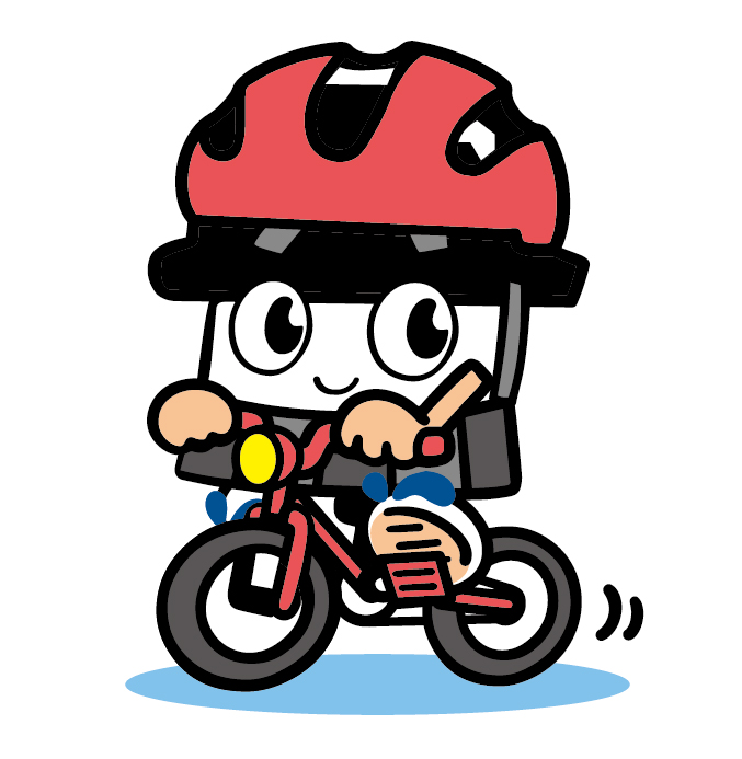サイクリングをするひごまる（赤色）