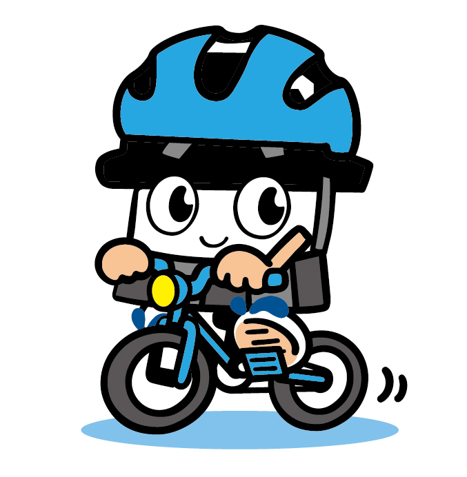 サイクリングをするひごまる（青色）