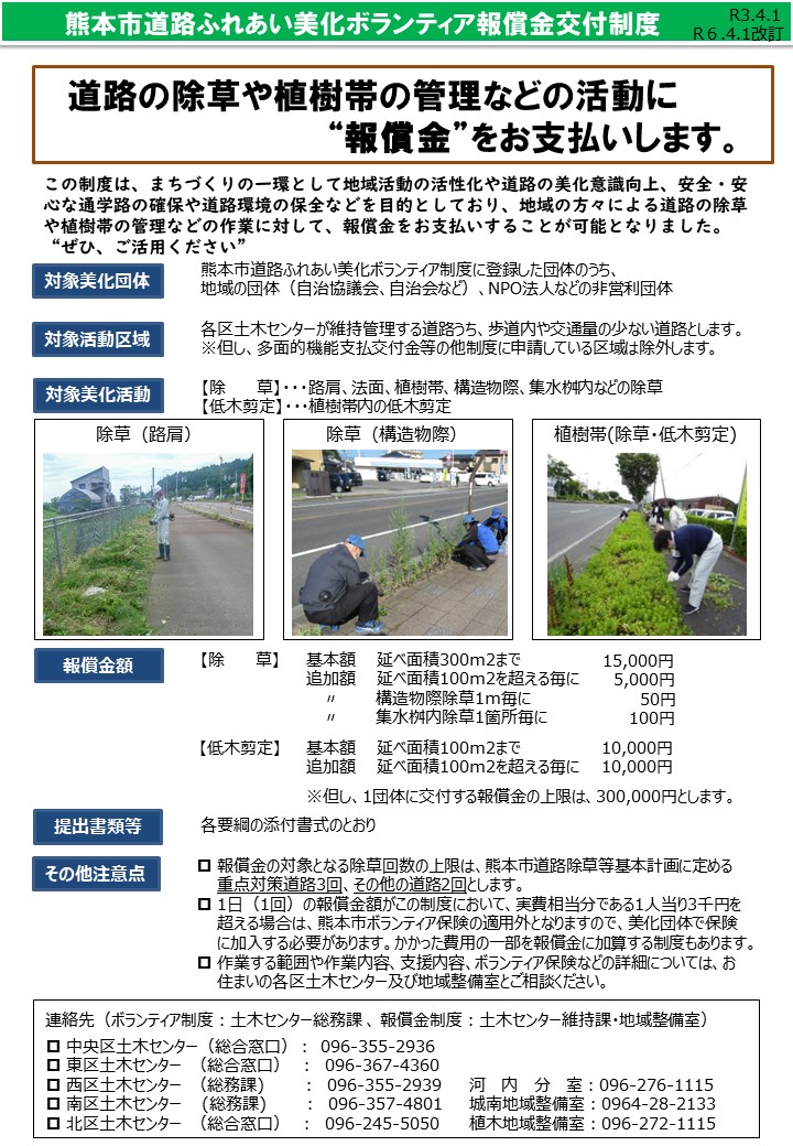 道路ふれあい美化ボランティア報償金制度　チラシ