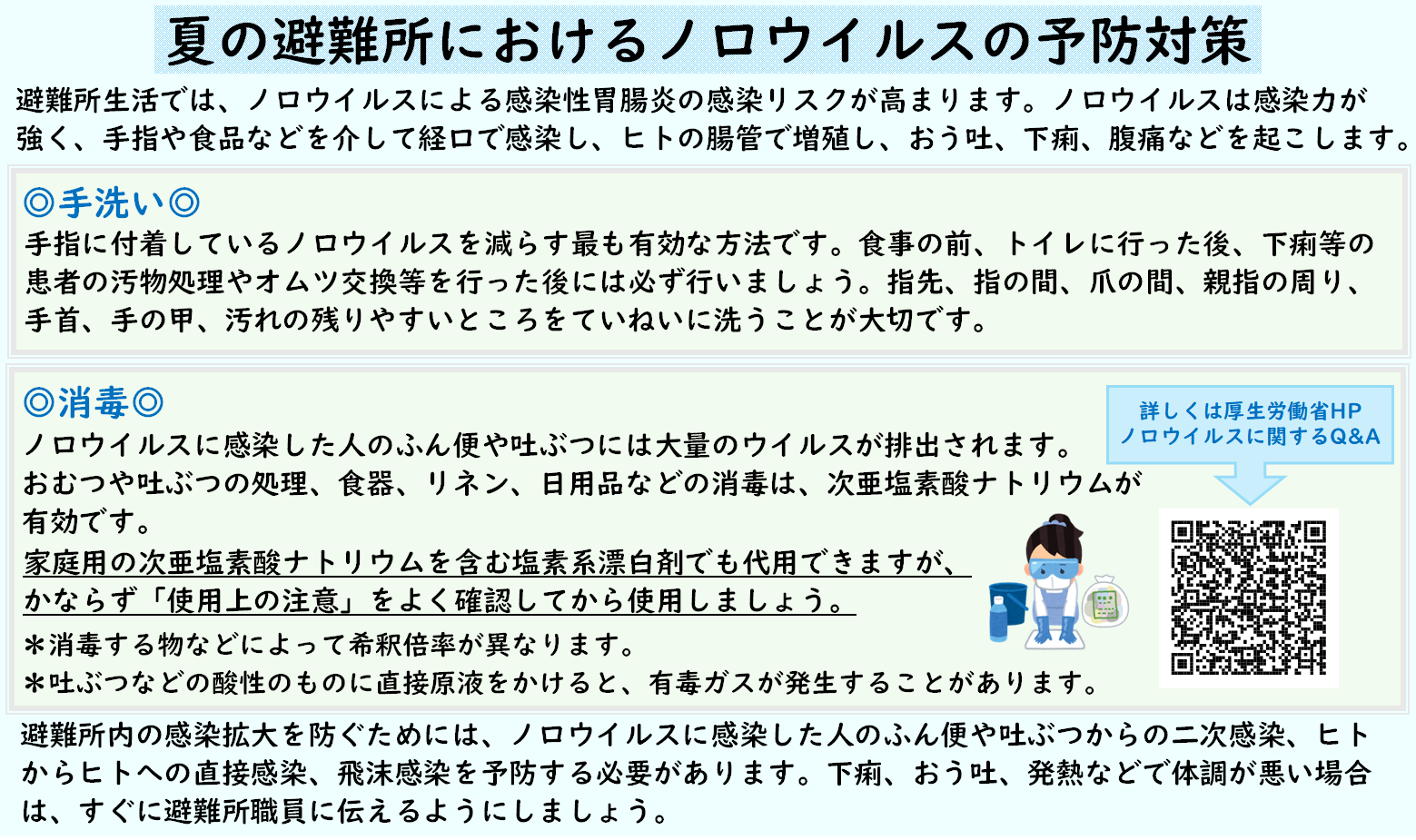 夏の避難所におけるノロウイルスの予防対策