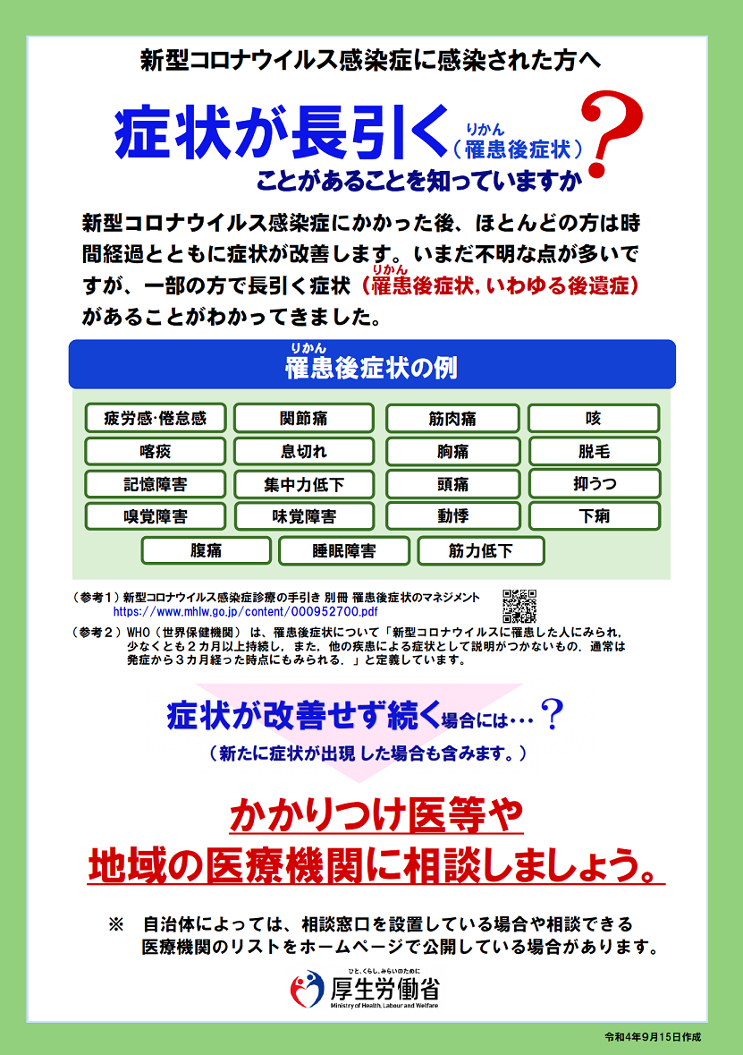 罹患後症状のリーフレット