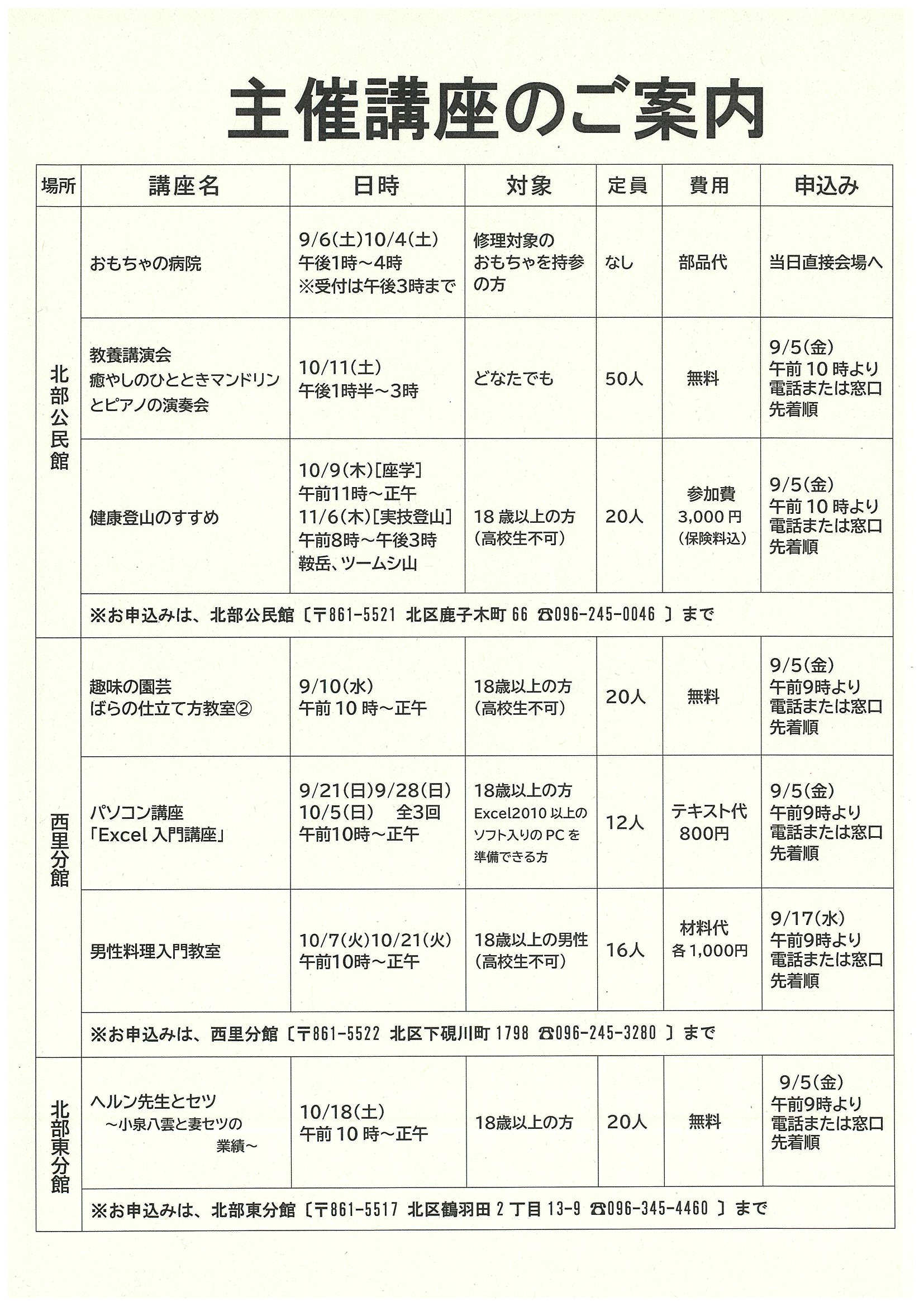 9月主催講座