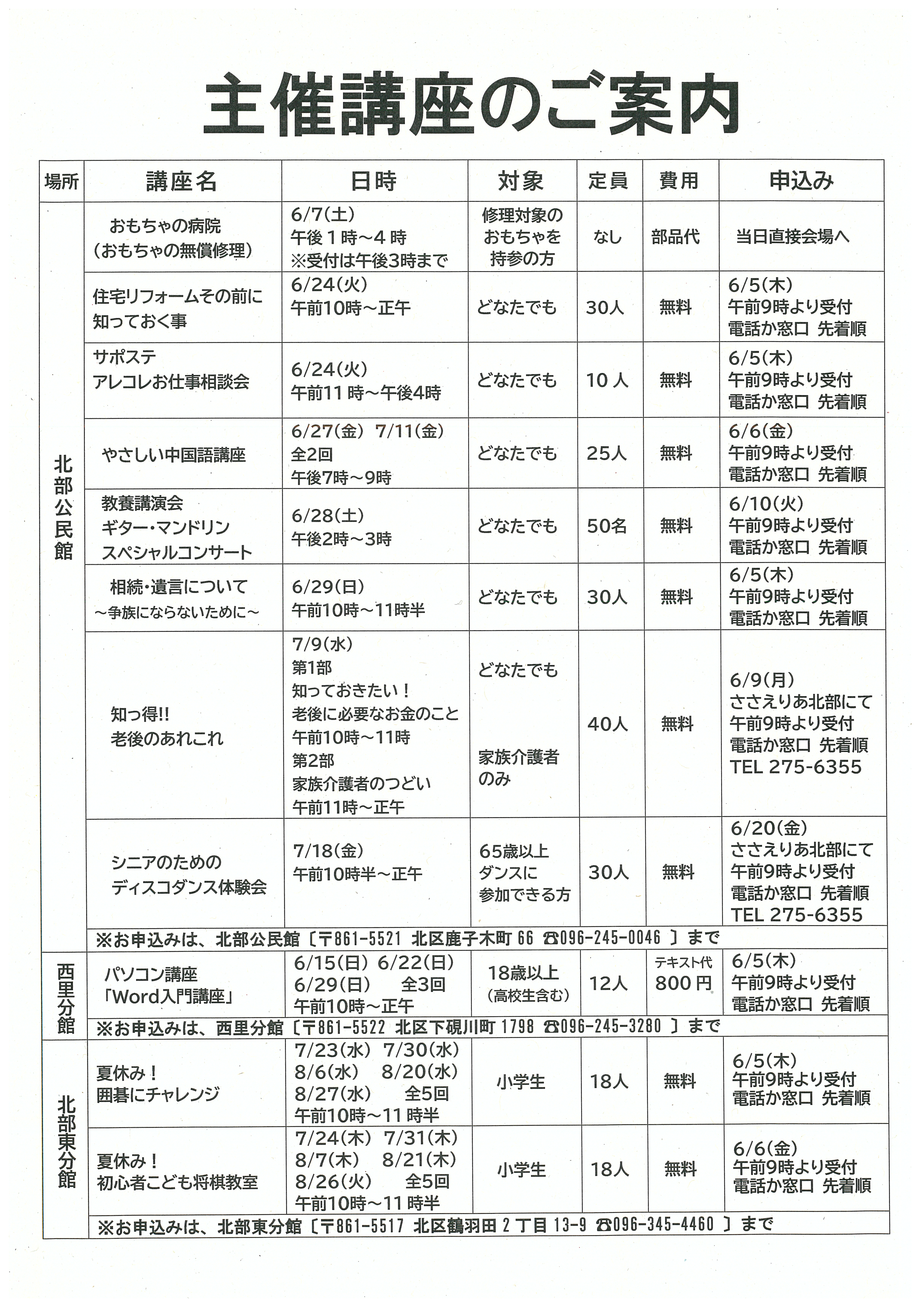 主催講座6月